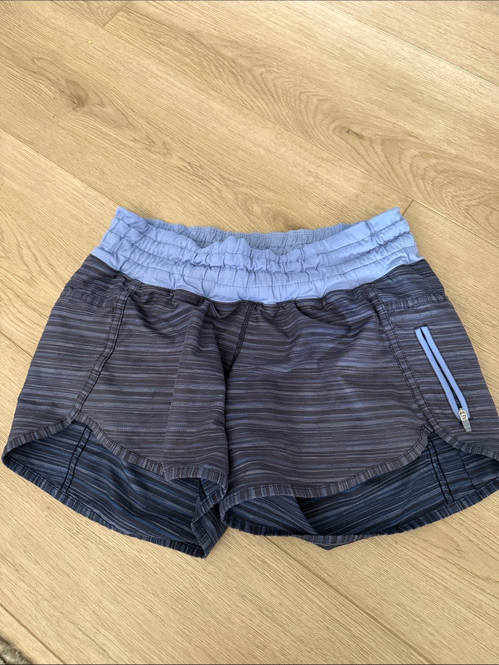 lululemon athletica Women's Striped Athletic Shorts in Light Blue and Dark Gray